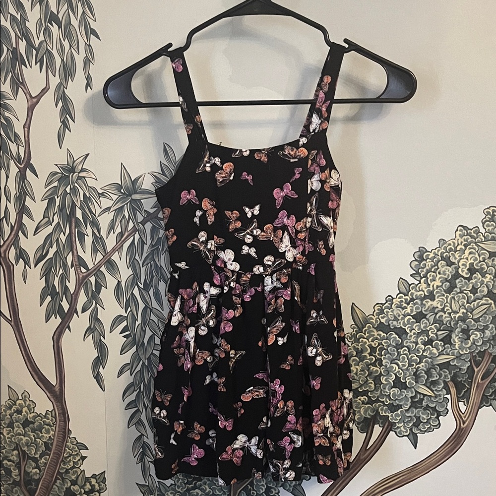 Girls Black Butterfly Print Romper, Sz 8 - Purple & Pink Accents